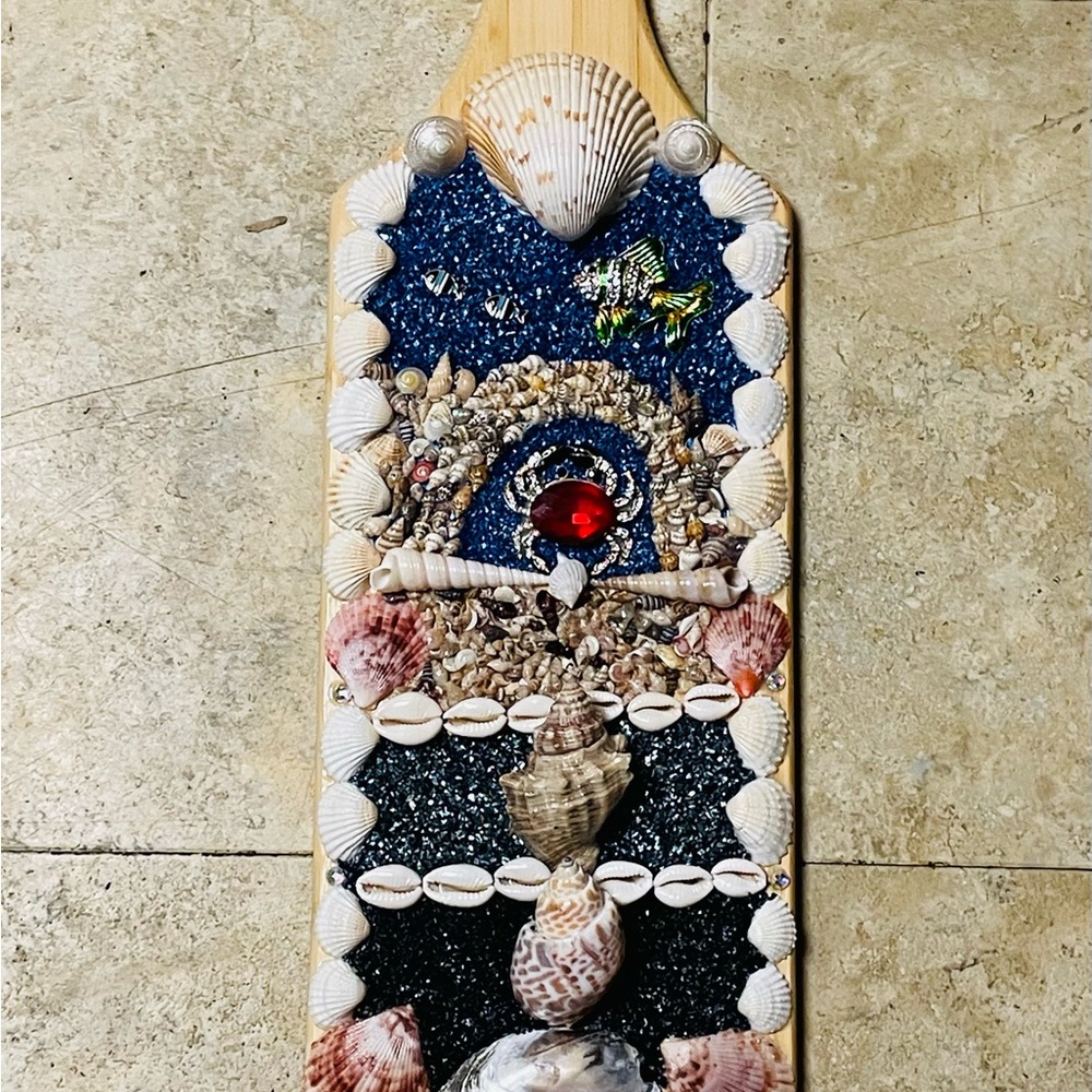 Decorative Seashell and Stone Paddle Wall Art